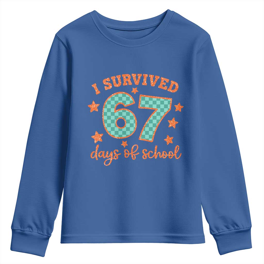 I Survived 67 Days Of School Youth Sweatshirt Six Seven Meme Student Teacher Faux Glitter - Wonder Print Shop