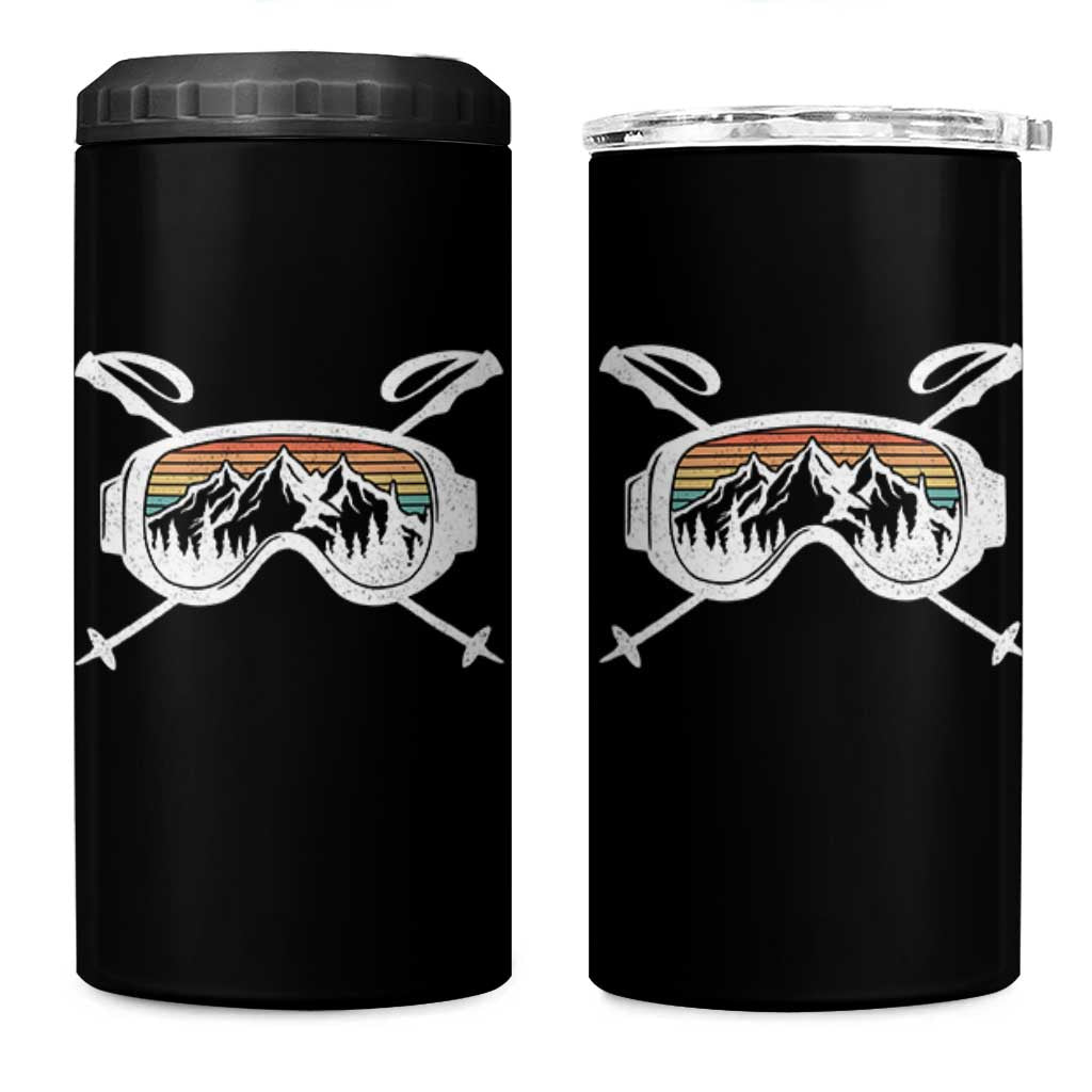 Ski Goggles Mountain Snow Skiing Retro Winter Vacation 4 in 1 Can Cooler Tumbler - Wonder Print Shop