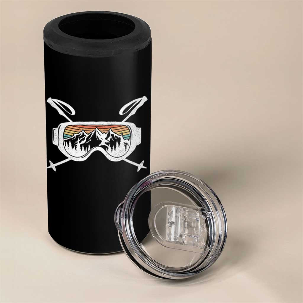 Ski Goggles Mountain Snow Skiing Retro Winter Vacation 4 in 1 Can Cooler Tumbler - Wonder Print Shop