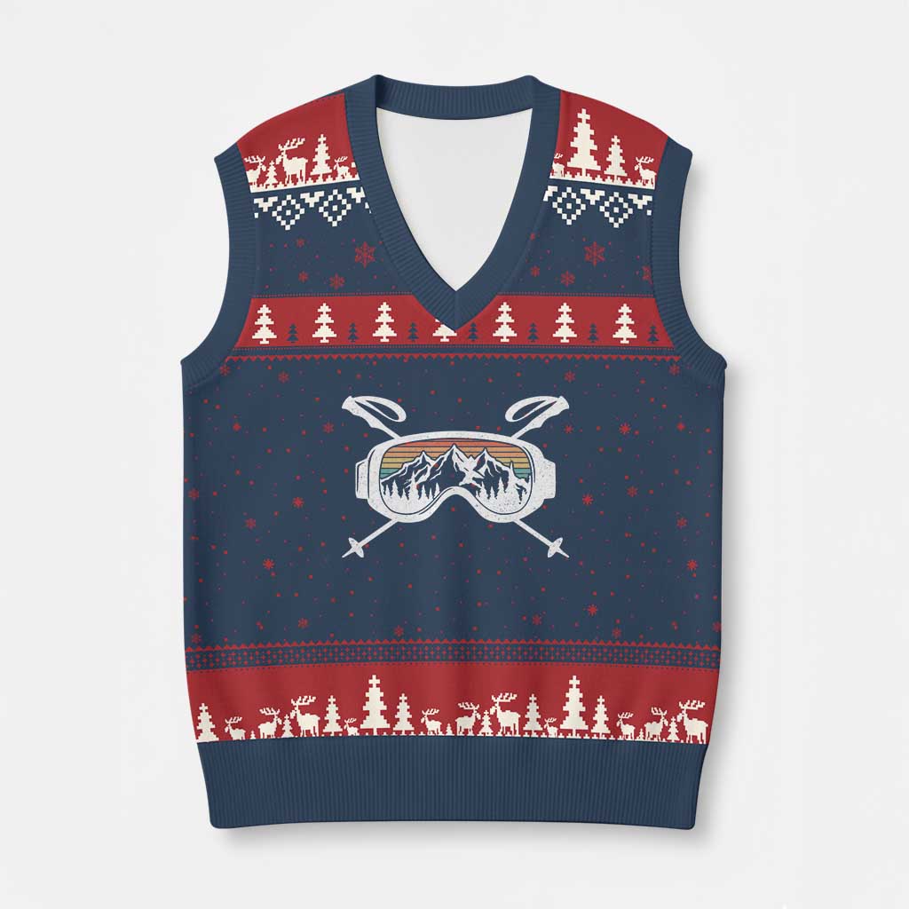 Ski Goggles Mountain Snow Skiing Retro Winter Vacation V-Neck Knit Sweater Vest - Wonder Print Shop