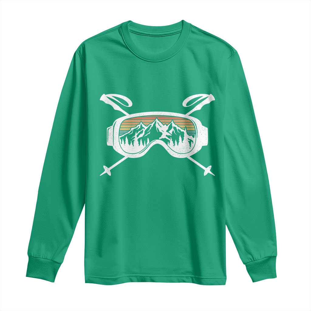 Ski Goggles Mountain Snow Skiing Retro Winter Vacation Long Sleeve Shirt - Wonder Print Shop
