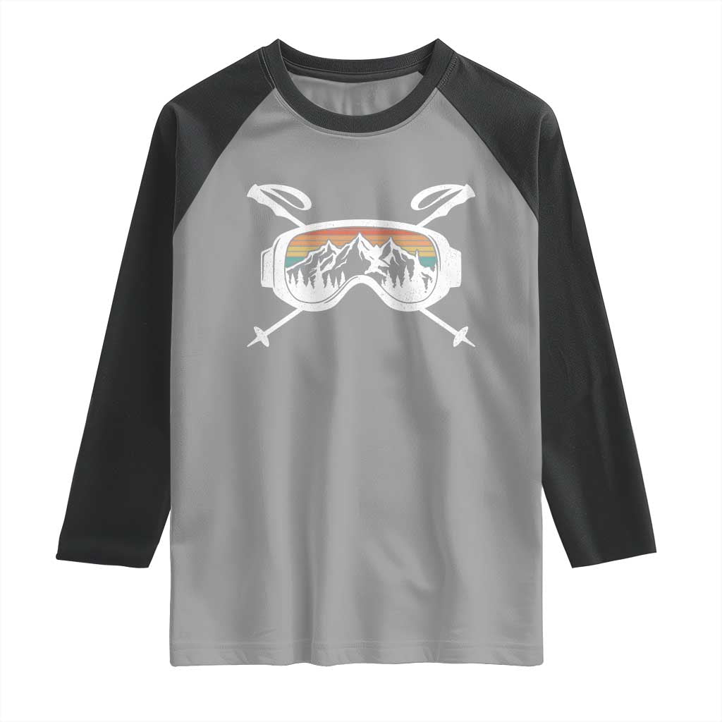 Ski Goggles Mountain Snow Skiing Retro Winter Vacation Raglan Shirt - Wonder Print Shop