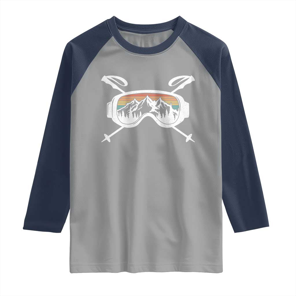 Ski Goggles Mountain Snow Skiing Retro Winter Vacation Raglan Shirt - Wonder Print Shop