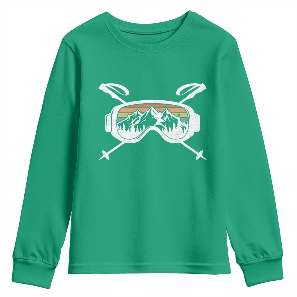 Ski Goggles Mountain Snow Skiing Retro Winter Vacation Youth Sweatshirt - Wonder Print Shop