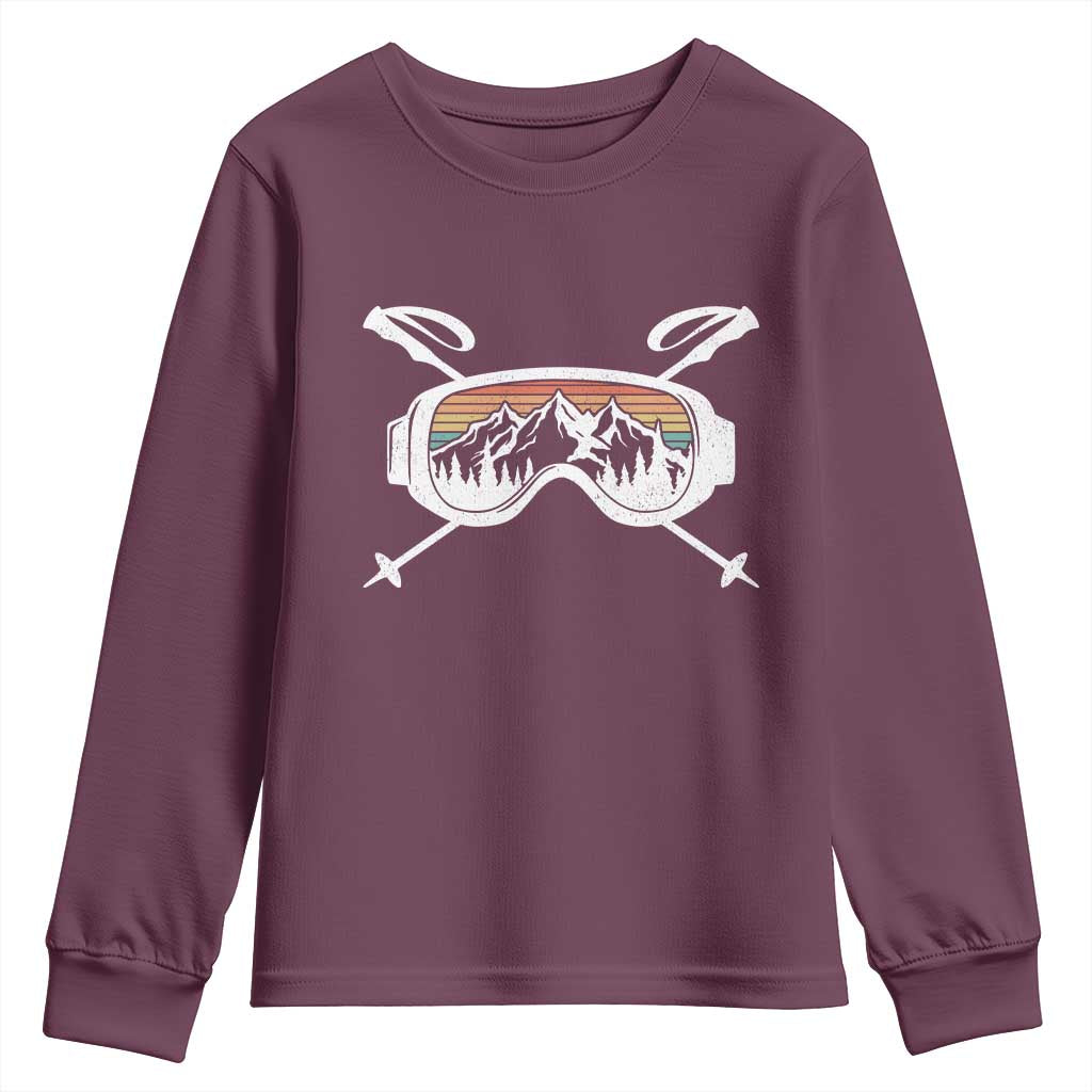 Ski Goggles Mountain Snow Skiing Retro Winter Vacation Youth Sweatshirt - Wonder Print Shop