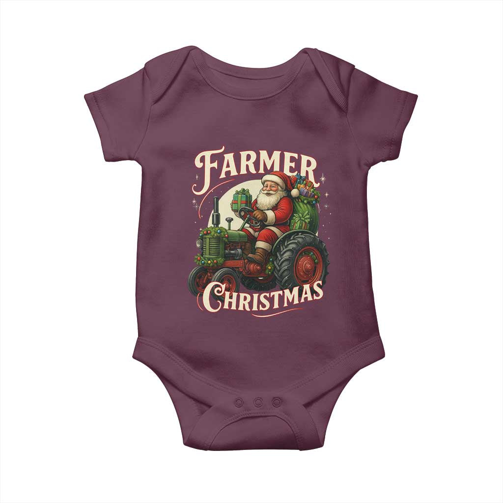 Funny Farmer Christmas Xmas Santa Farm Tractor Baby Onesie - Wonder Print Shop
