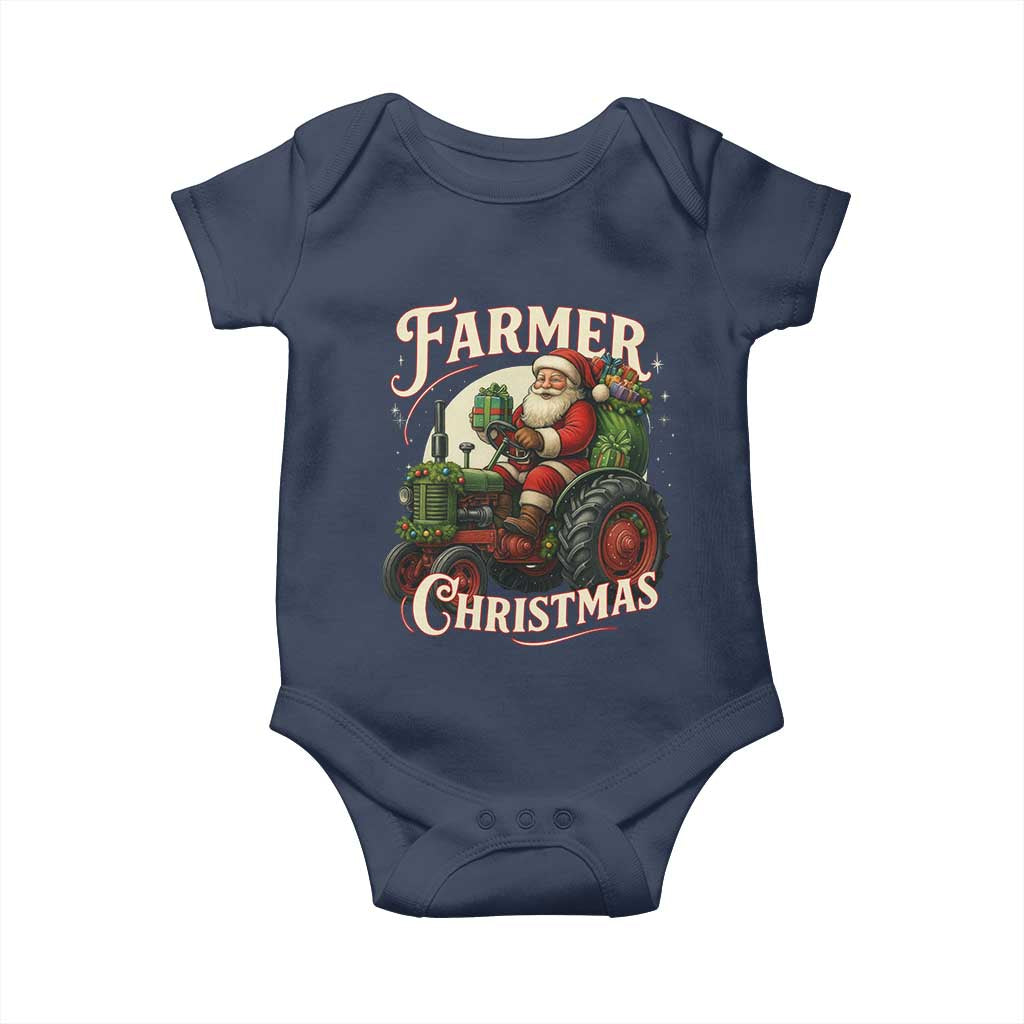 Funny Farmer Christmas Xmas Santa Farm Tractor Baby Onesie - Wonder Print Shop