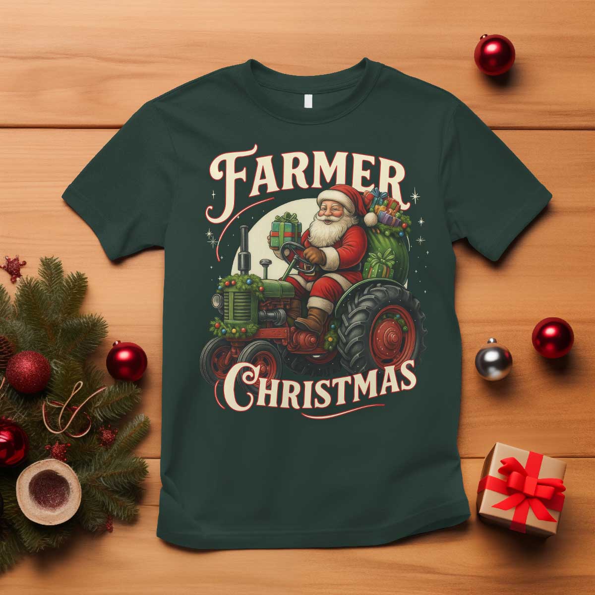 Funny Farmer Christmas Xmas Santa Farm Tractor T Shirt - Wonder Print Shop