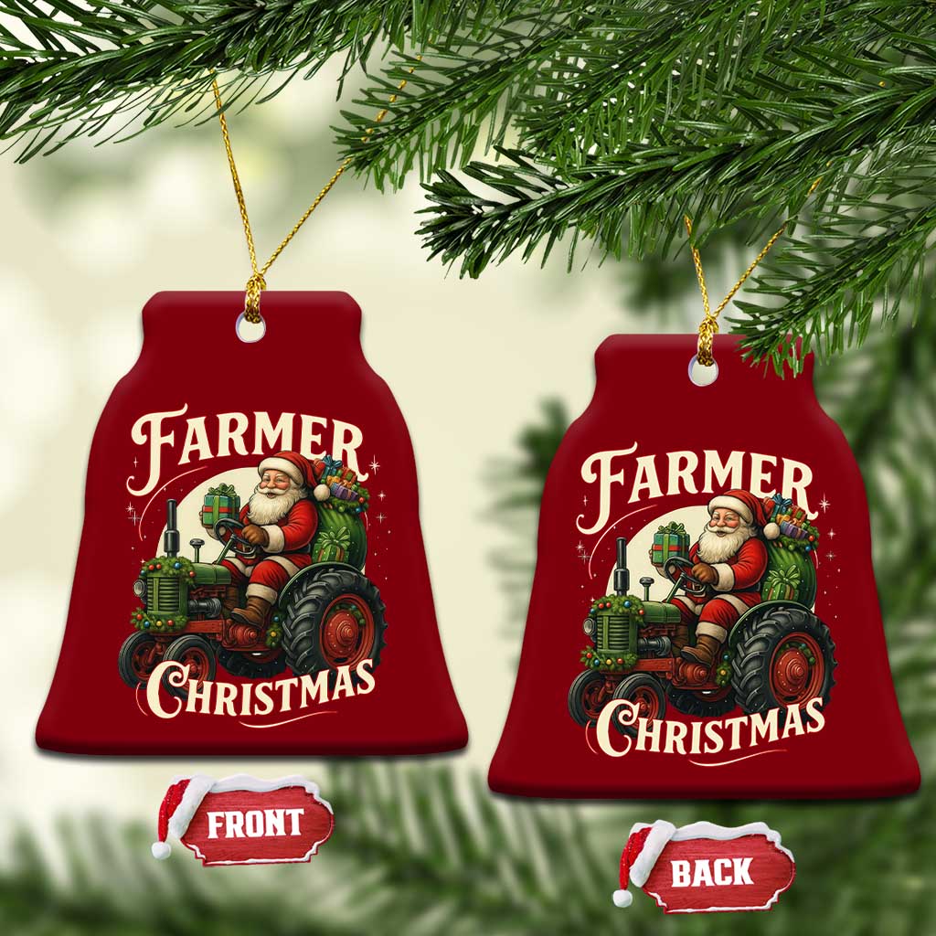 Funny Farmer Christmas Xmas Santa Farm Tractor Ceramic Ornament - Wonder Print Shop