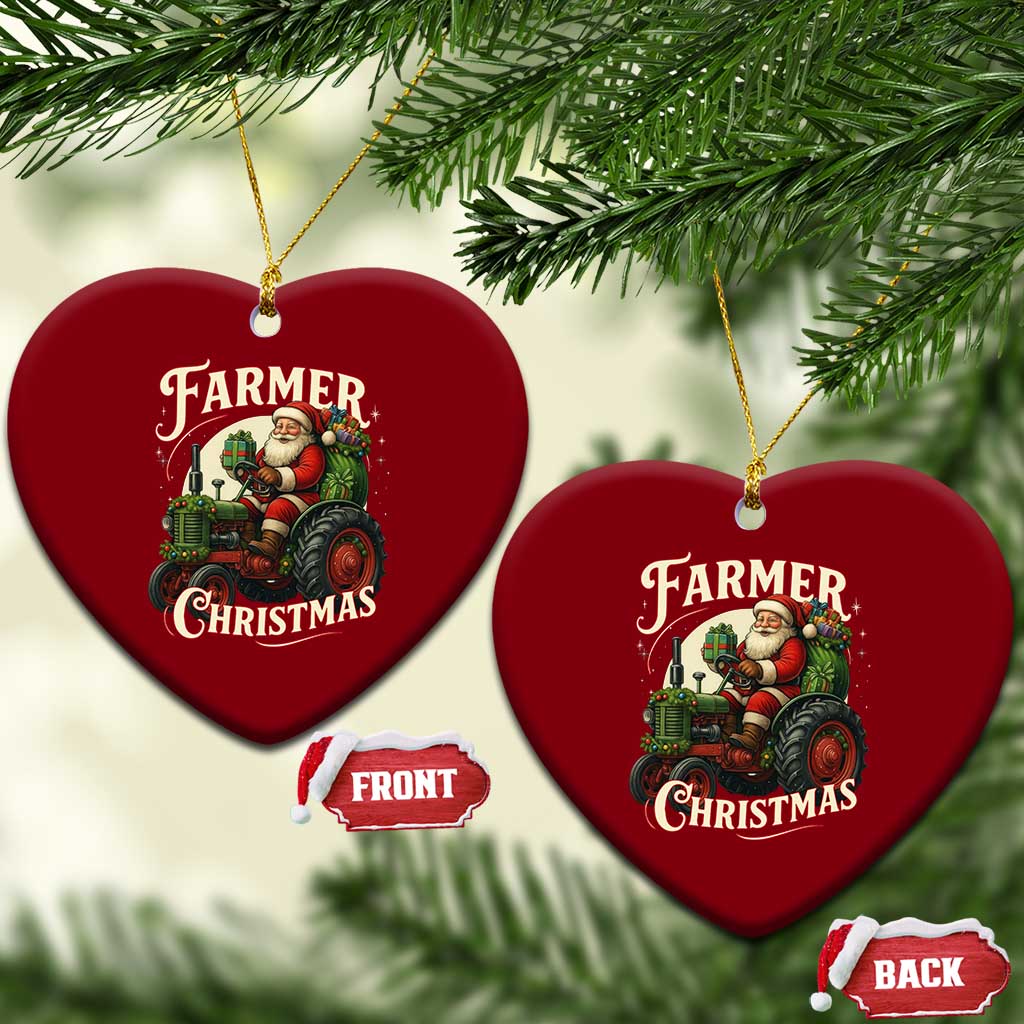 Funny Farmer Christmas Xmas Santa Farm Tractor Ceramic Ornament - Wonder Print Shop