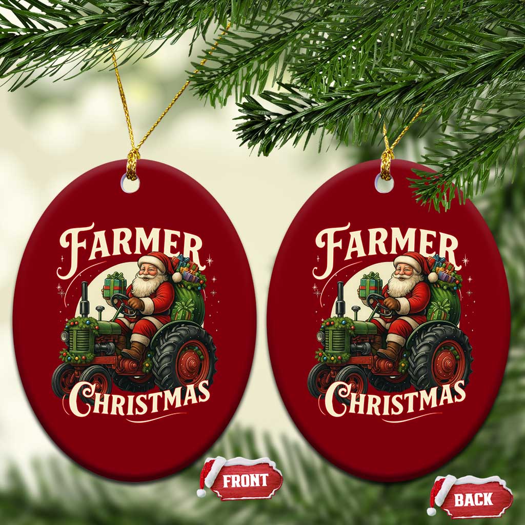 Funny Farmer Christmas Xmas Santa Farm Tractor Ceramic Ornament - Wonder Print Shop