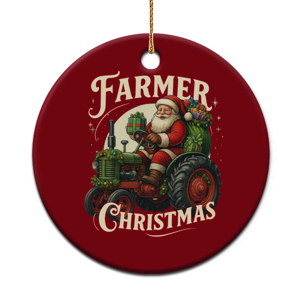 Funny Farmer Christmas Xmas Santa Farm Tractor Ceramic Ornament - Wonder Print Shop
