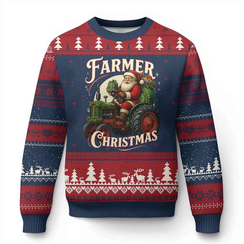 Funny Farmer Christmas Xmas Santa Farm Tractor Ugly Christmas Sweater - Wonder Print Shop