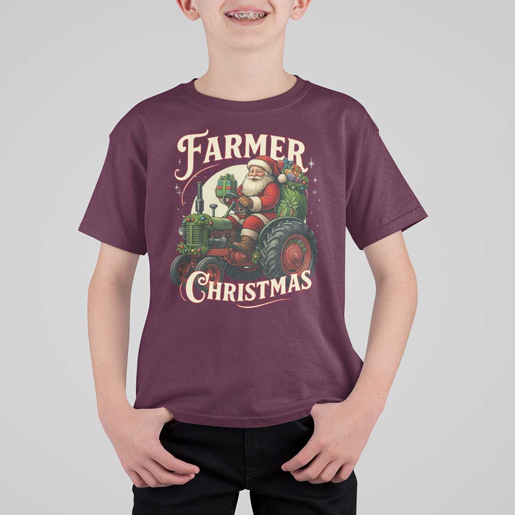 Funny Farmer Christmas Xmas Santa Farm Tractor T Shirt For Kid - Wonder Print Shop