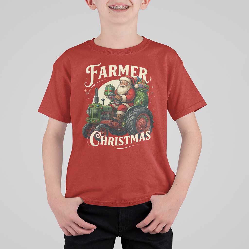 Funny Farmer Christmas Xmas Santa Farm Tractor T Shirt For Kid - Wonder Print Shop