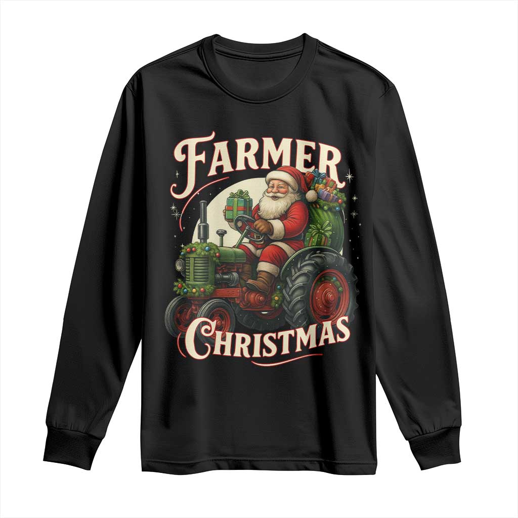 Funny Farmer Christmas Xmas Santa Farm Tractor Long Sleeve Shirt - Wonder Print Shop