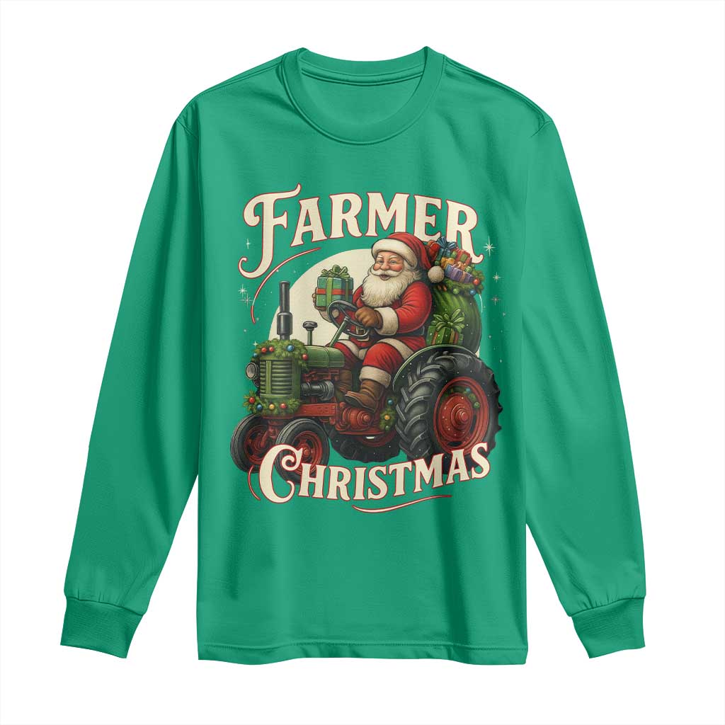 Funny Farmer Christmas Xmas Santa Farm Tractor Long Sleeve Shirt - Wonder Print Shop