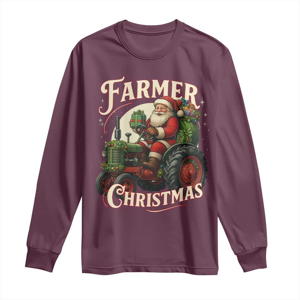 Funny Farmer Christmas Xmas Santa Farm Tractor Long Sleeve Shirt - Wonder Print Shop