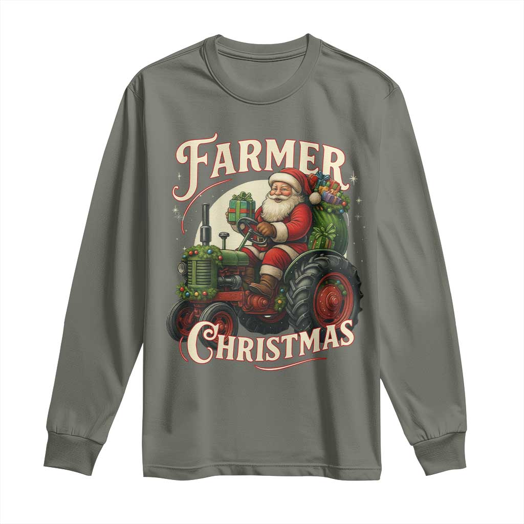 Funny Farmer Christmas Xmas Santa Farm Tractor Long Sleeve Shirt - Wonder Print Shop