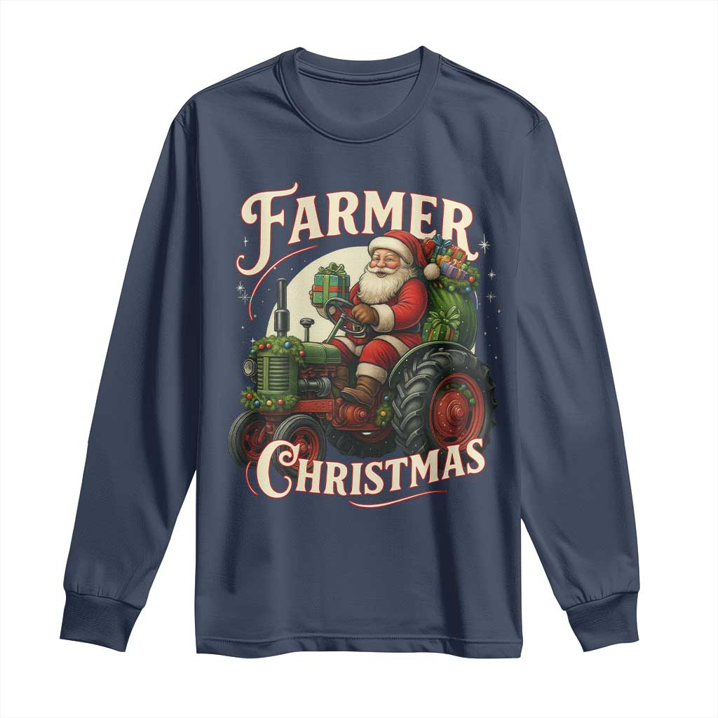 Funny Farmer Christmas Xmas Santa Farm Tractor Long Sleeve Shirt - Wonder Print Shop