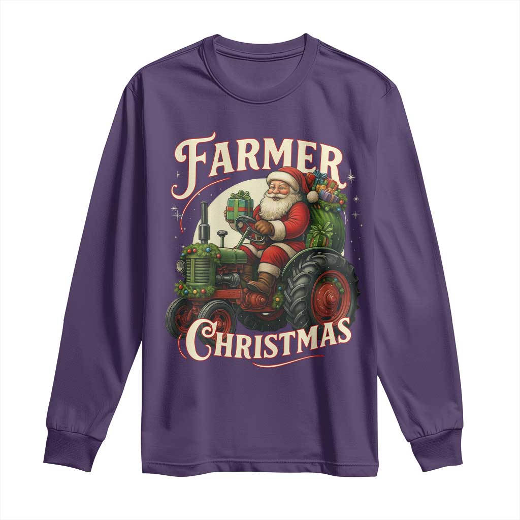 Funny Farmer Christmas Xmas Santa Farm Tractor Long Sleeve Shirt - Wonder Print Shop