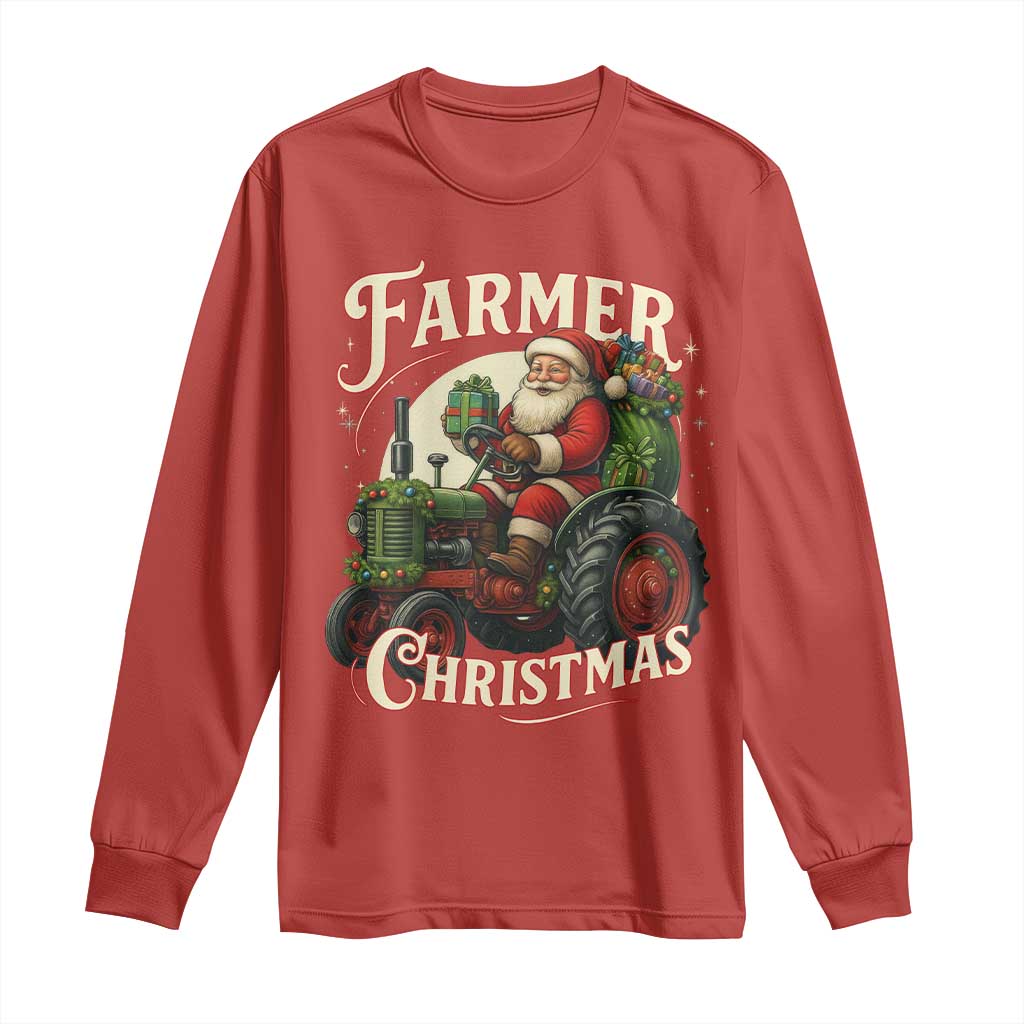 Funny Farmer Christmas Xmas Santa Farm Tractor Long Sleeve Shirt - Wonder Print Shop