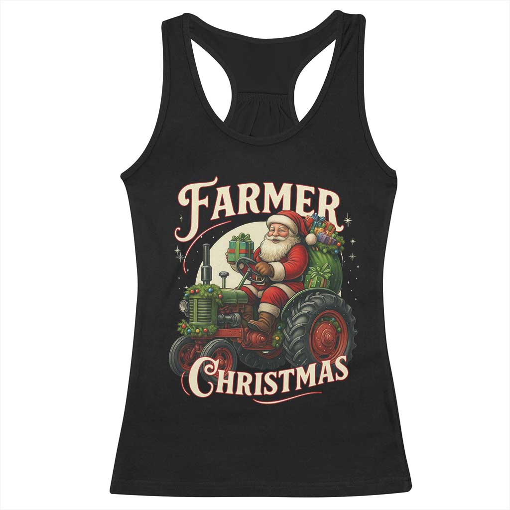 Funny Farmer Christmas Xmas Santa Farm Tractor Racerback Tank Top - Wonder Print Shop