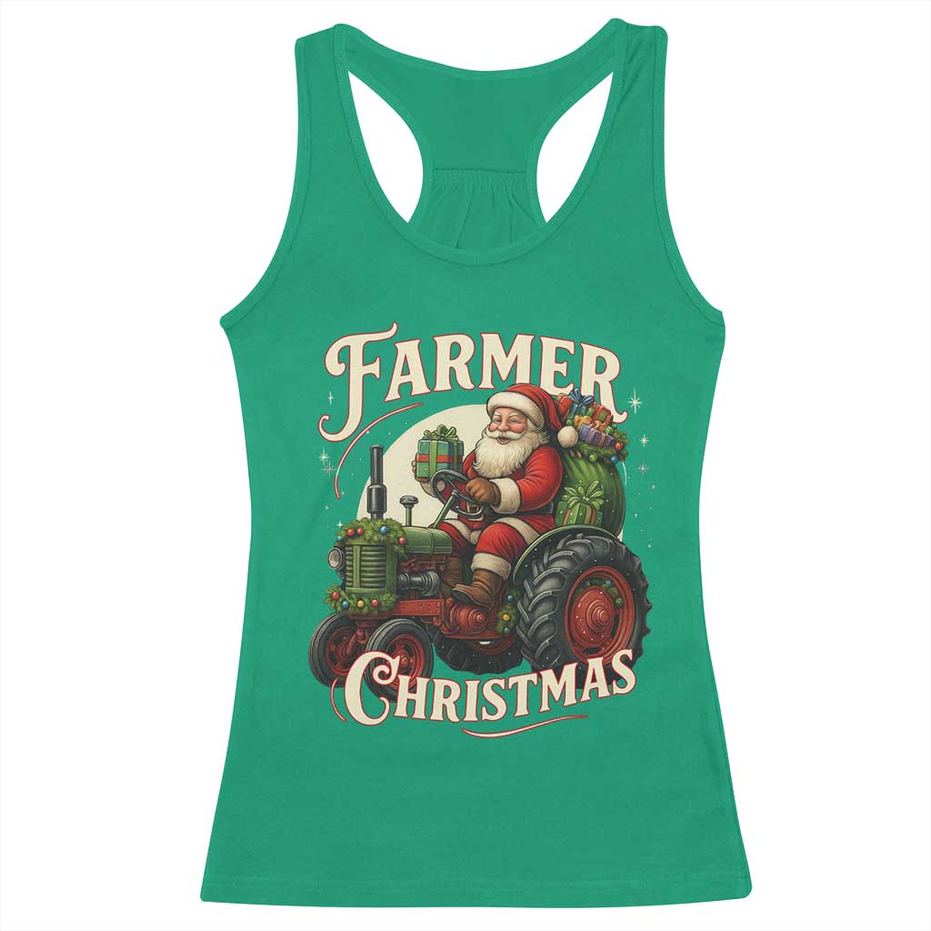 Funny Farmer Christmas Xmas Santa Farm Tractor Racerback Tank Top - Wonder Print Shop