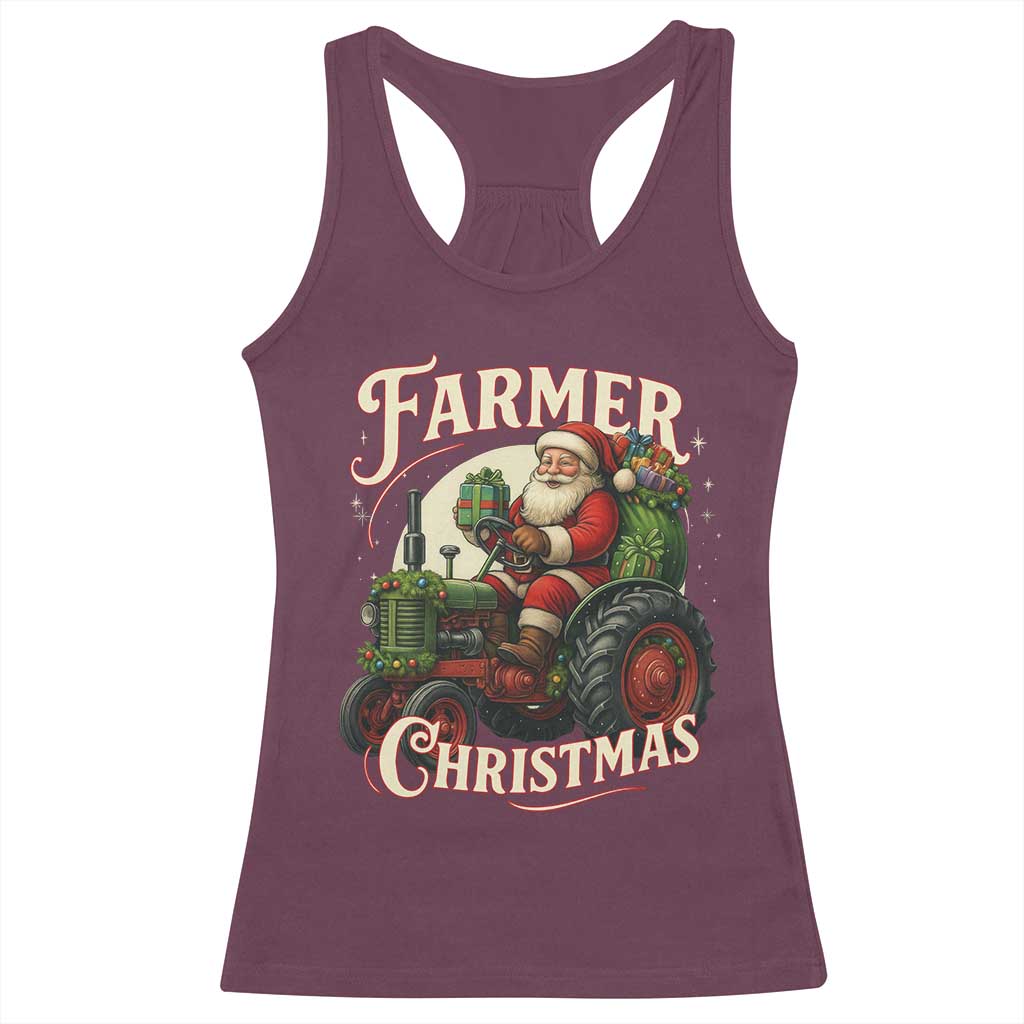 Funny Farmer Christmas Xmas Santa Farm Tractor Racerback Tank Top - Wonder Print Shop