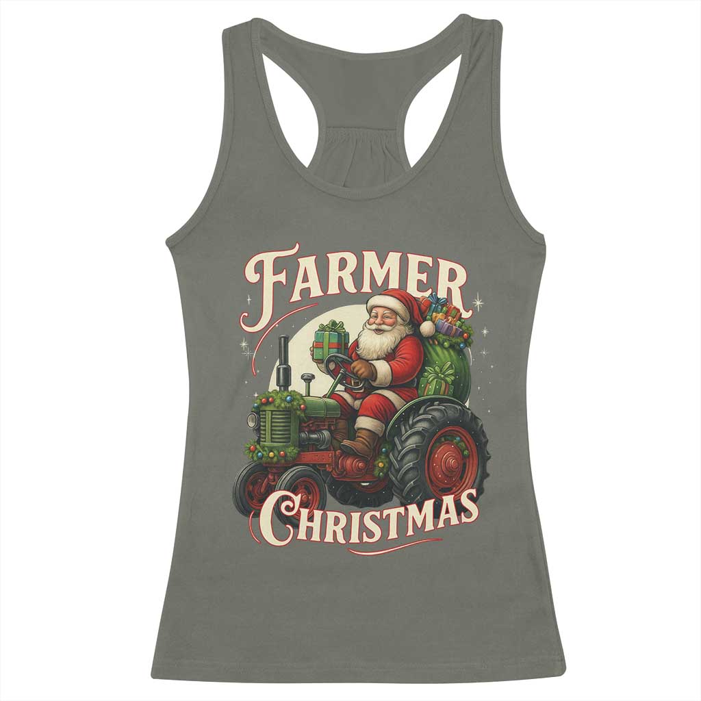 Funny Farmer Christmas Xmas Santa Farm Tractor Racerback Tank Top - Wonder Print Shop
