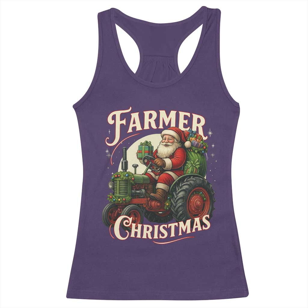 Funny Farmer Christmas Xmas Santa Farm Tractor Racerback Tank Top - Wonder Print Shop
