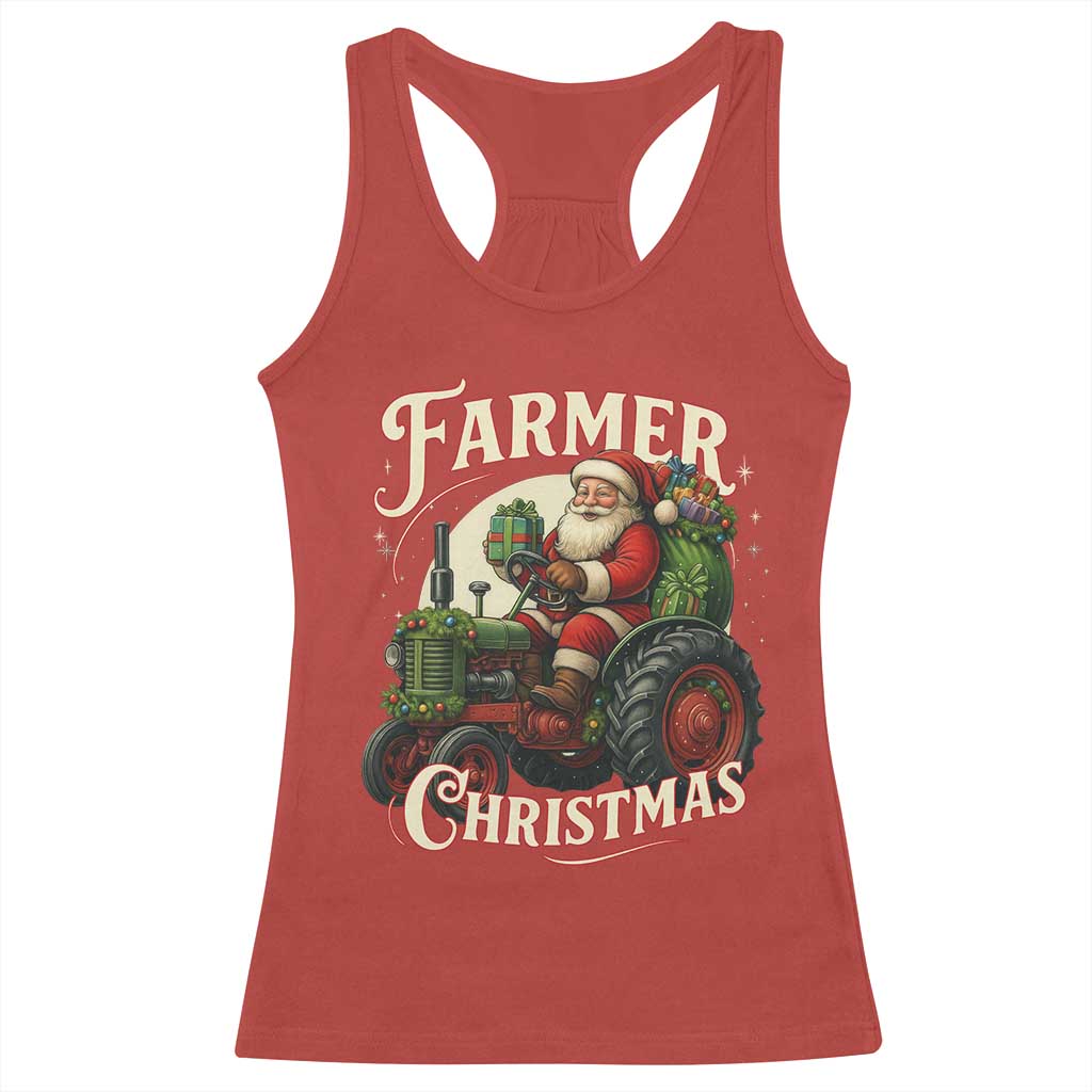 Funny Farmer Christmas Xmas Santa Farm Tractor Racerback Tank Top - Wonder Print Shop