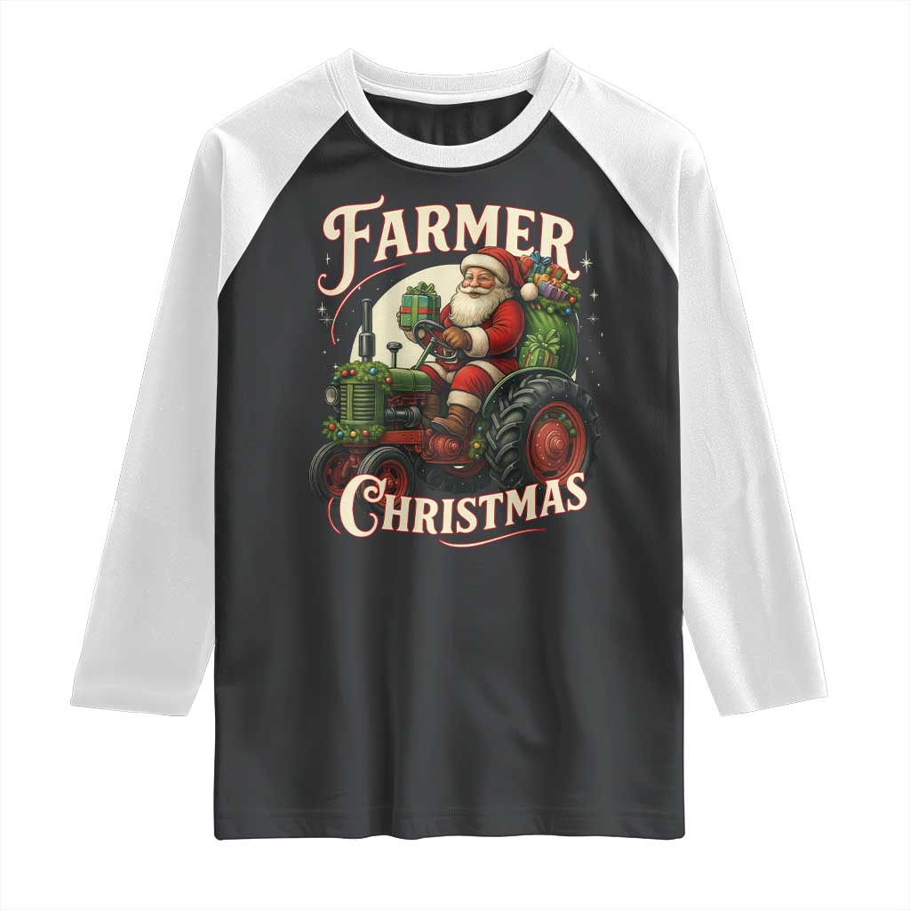 Funny Farmer Christmas Xmas Santa Farm Tractor Raglan Shirt - Wonder Print Shop