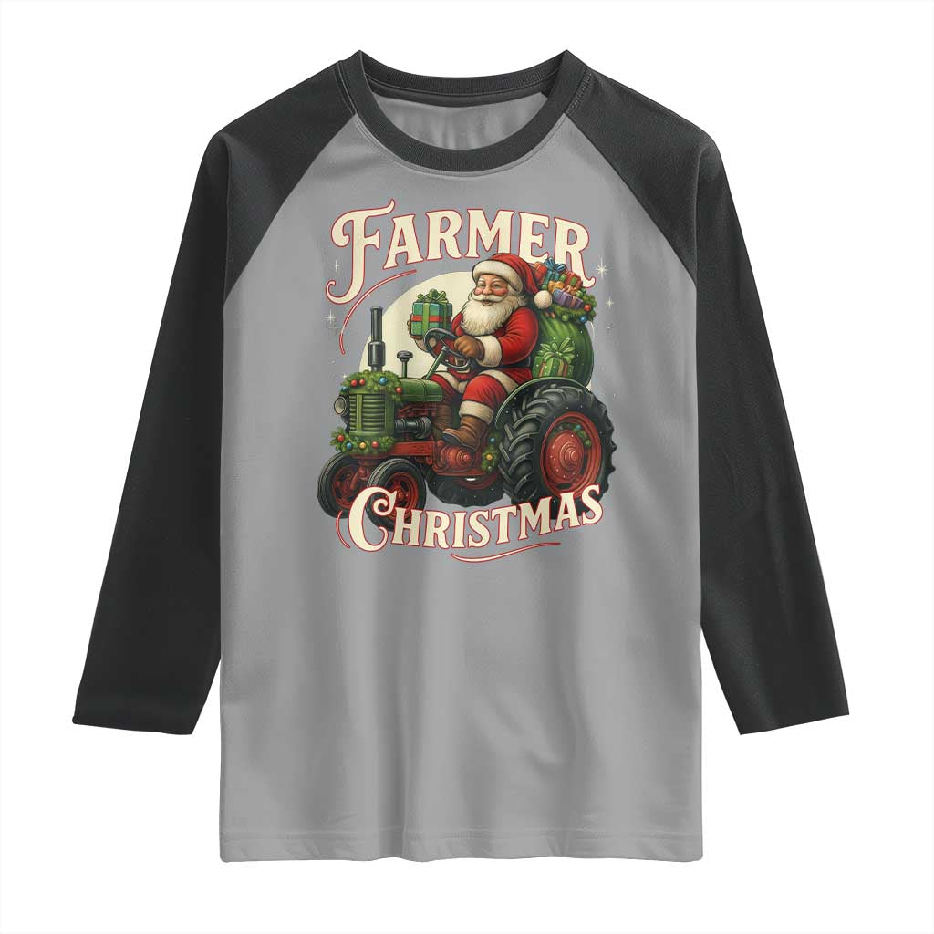 Funny Farmer Christmas Xmas Santa Farm Tractor Raglan Shirt - Wonder Print Shop