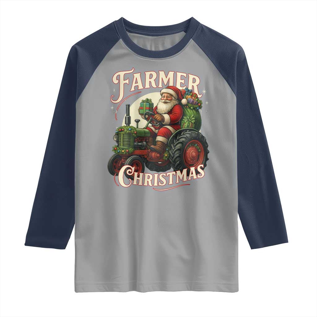 Funny Farmer Christmas Xmas Santa Farm Tractor Raglan Shirt - Wonder Print Shop