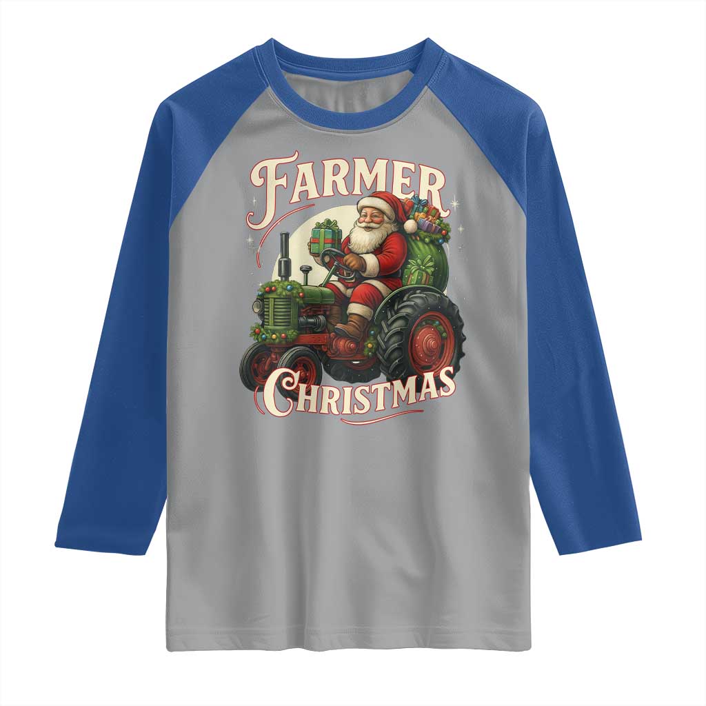 Funny Farmer Christmas Xmas Santa Farm Tractor Raglan Shirt - Wonder Print Shop