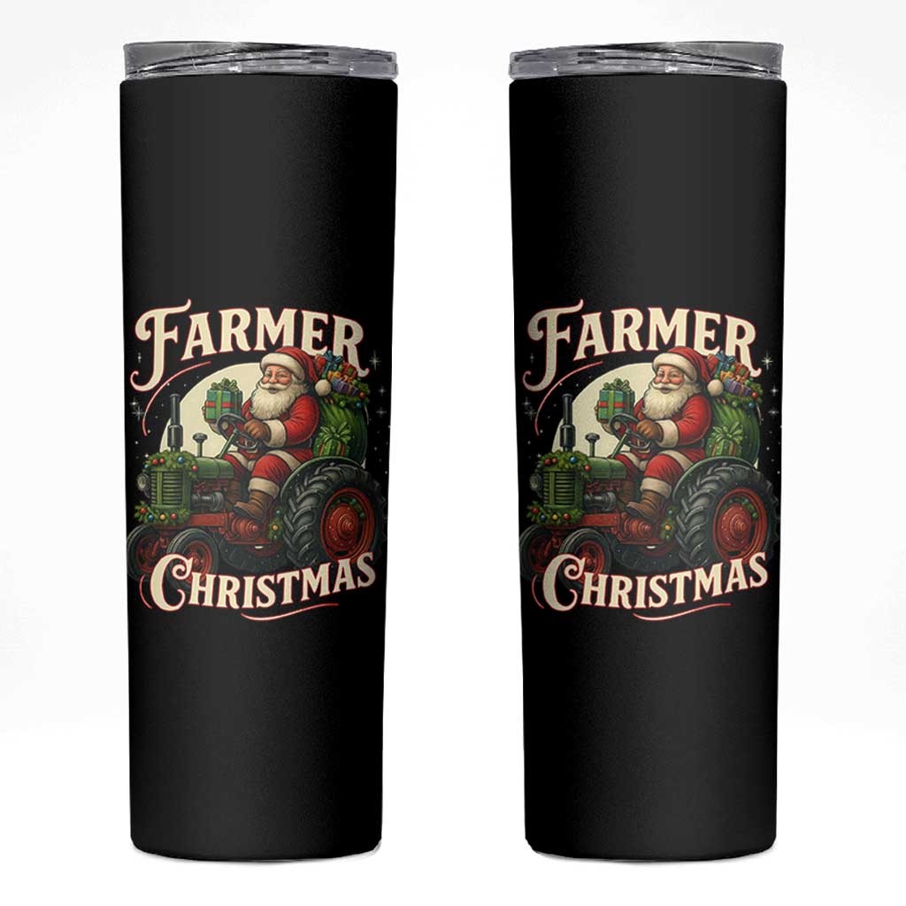 Funny Farmer Christmas Xmas Santa Farm Tractor Skinny Tumbler - Wonder Print Shop