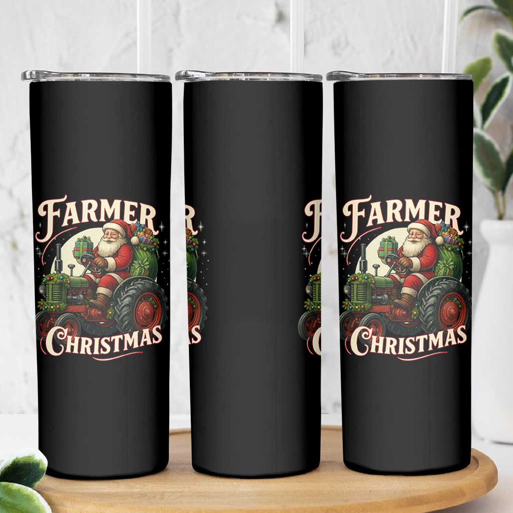Funny Farmer Christmas Xmas Santa Farm Tractor Skinny Tumbler - Wonder Print Shop