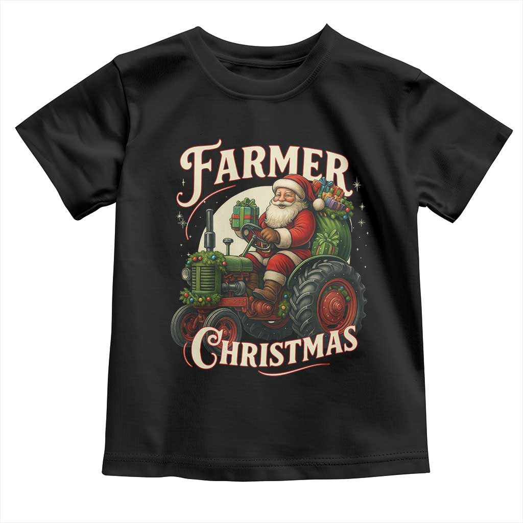 Funny Farmer Christmas Xmas Santa Farm Tractor Toddler T Shirt - Wonder Print Shop