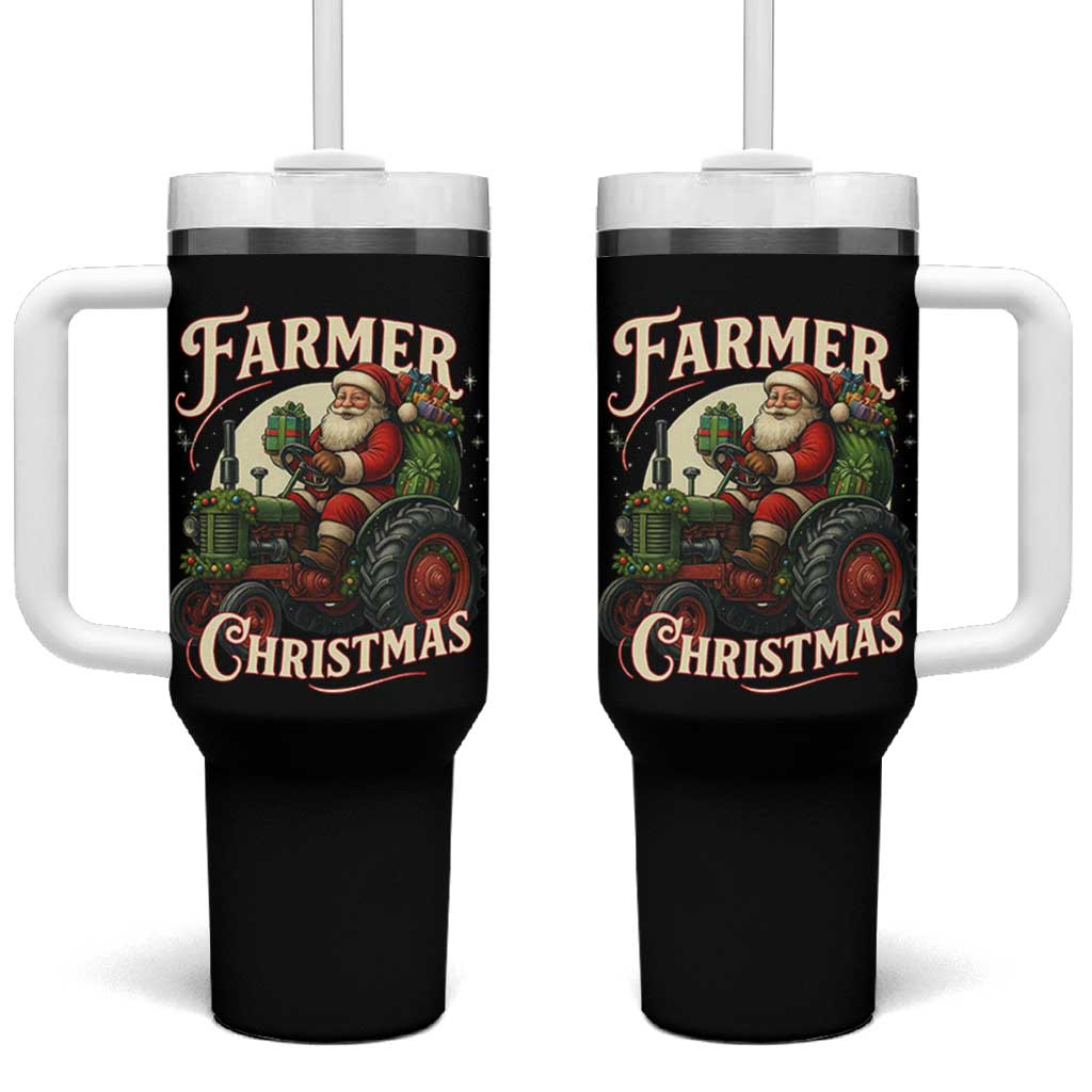 Funny Farmer Christmas Xmas Santa Farm Tractor Tumbler With Handle - Wonder Print Shop