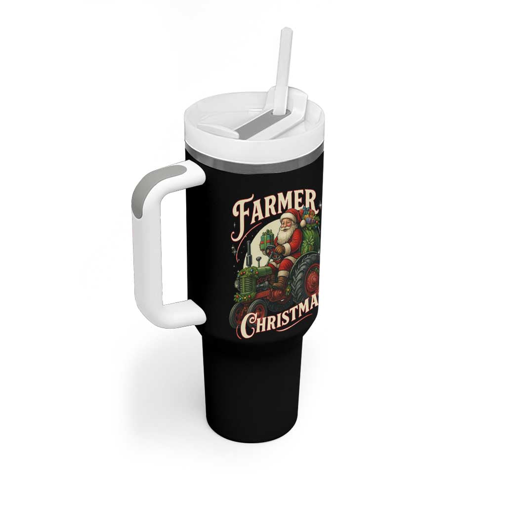 Funny Farmer Christmas Xmas Santa Farm Tractor Tumbler With Handle - Wonder Print Shop