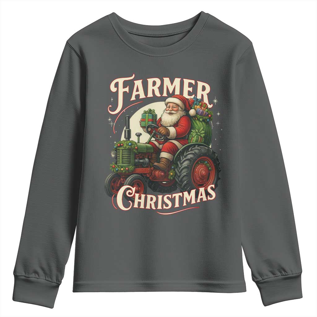 Funny Farmer Christmas Xmas Santa Farm Tractor Youth Sweatshirt - Wonder Print Shop