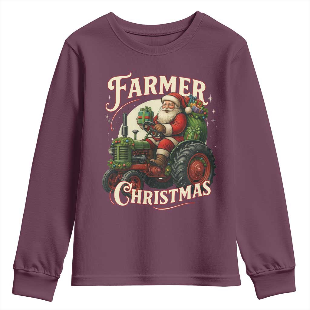 Funny Farmer Christmas Xmas Santa Farm Tractor Youth Sweatshirt - Wonder Print Shop