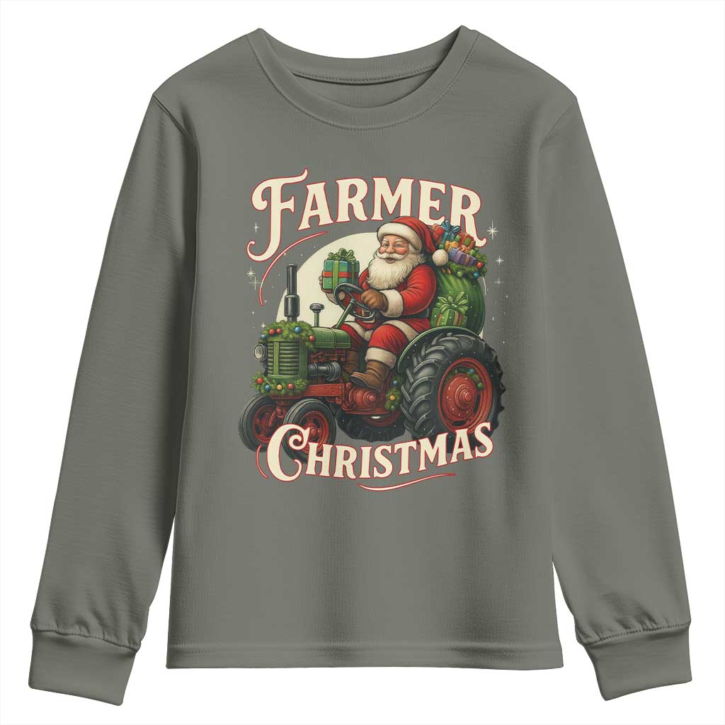 Funny Farmer Christmas Xmas Santa Farm Tractor Youth Sweatshirt - Wonder Print Shop