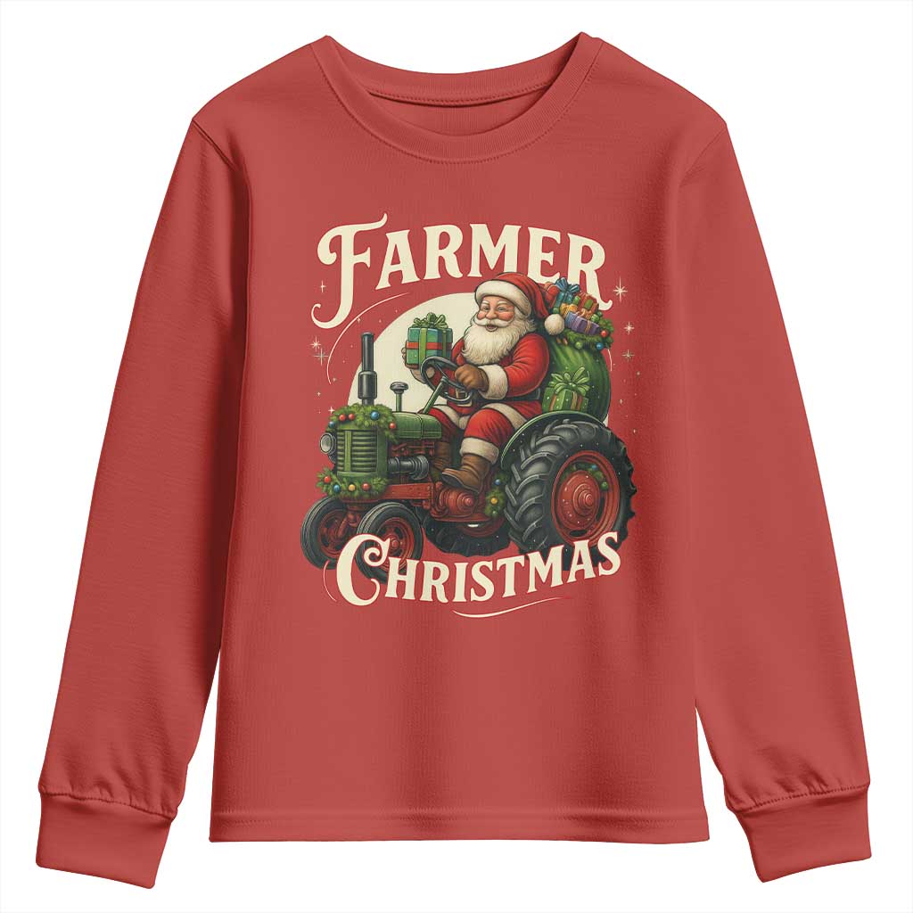 Funny Farmer Christmas Xmas Santa Farm Tractor Youth Sweatshirt - Wonder Print Shop