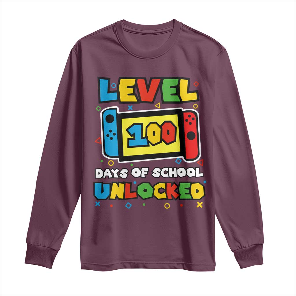 Level 100 Days Of School Unlocked Long Sleeve Shirt Happy 100TH Days Of School Gaming