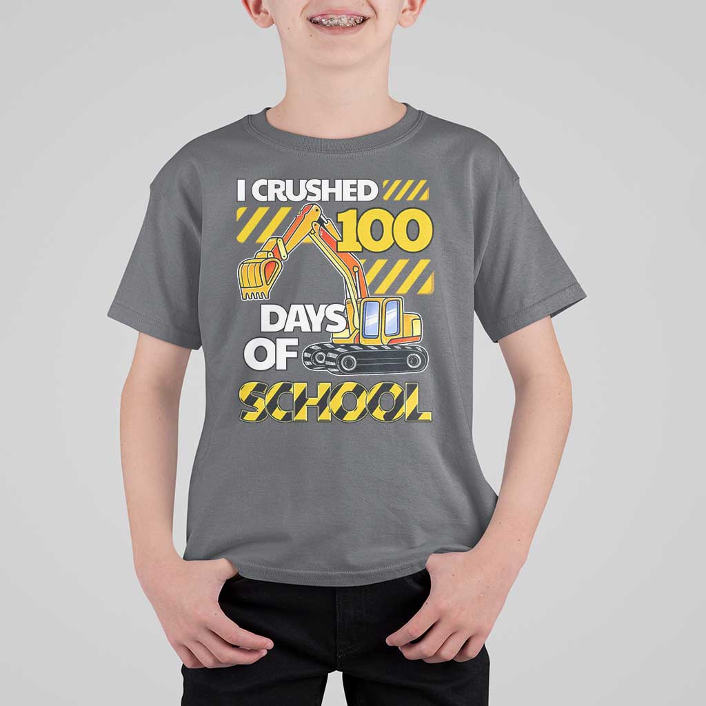 I Crushed 100 Days Of School T Shirt For Kid Construction Vehicle Excavators
