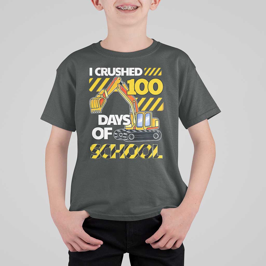 I Crushed 100 Days Of School T Shirt For Kid Construction Vehicle Excavators