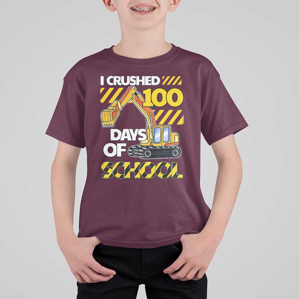 I Crushed 100 Days Of School T Shirt For Kid Construction Vehicle Excavators