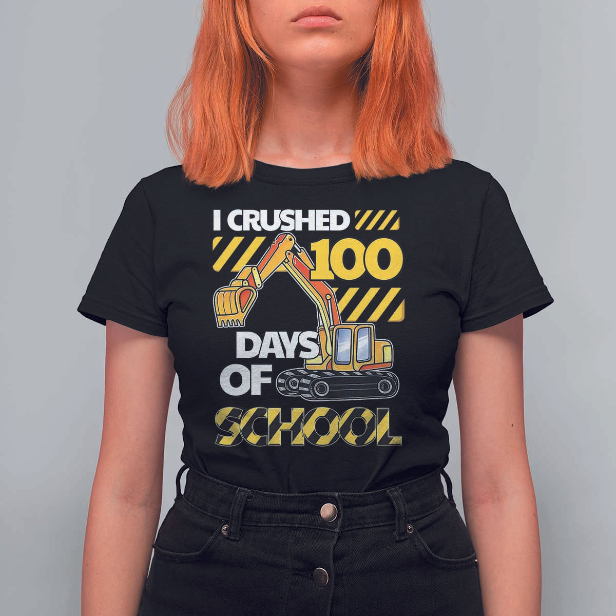 I Crushed 100 Days Of School T Shirt For Women Construction Vehicle Excavators